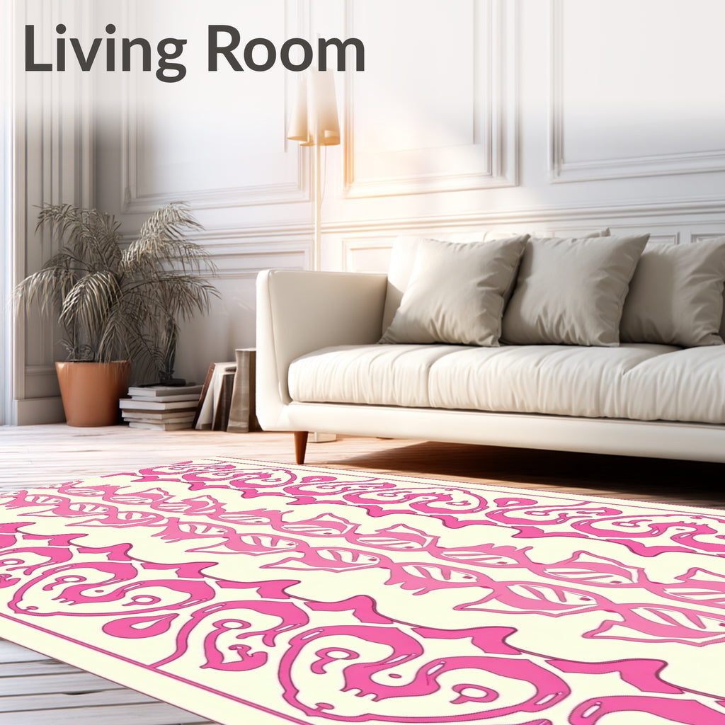 Pink Vintage Scroll Border Rug
