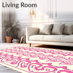 Pink Vintage Scroll Border Rug