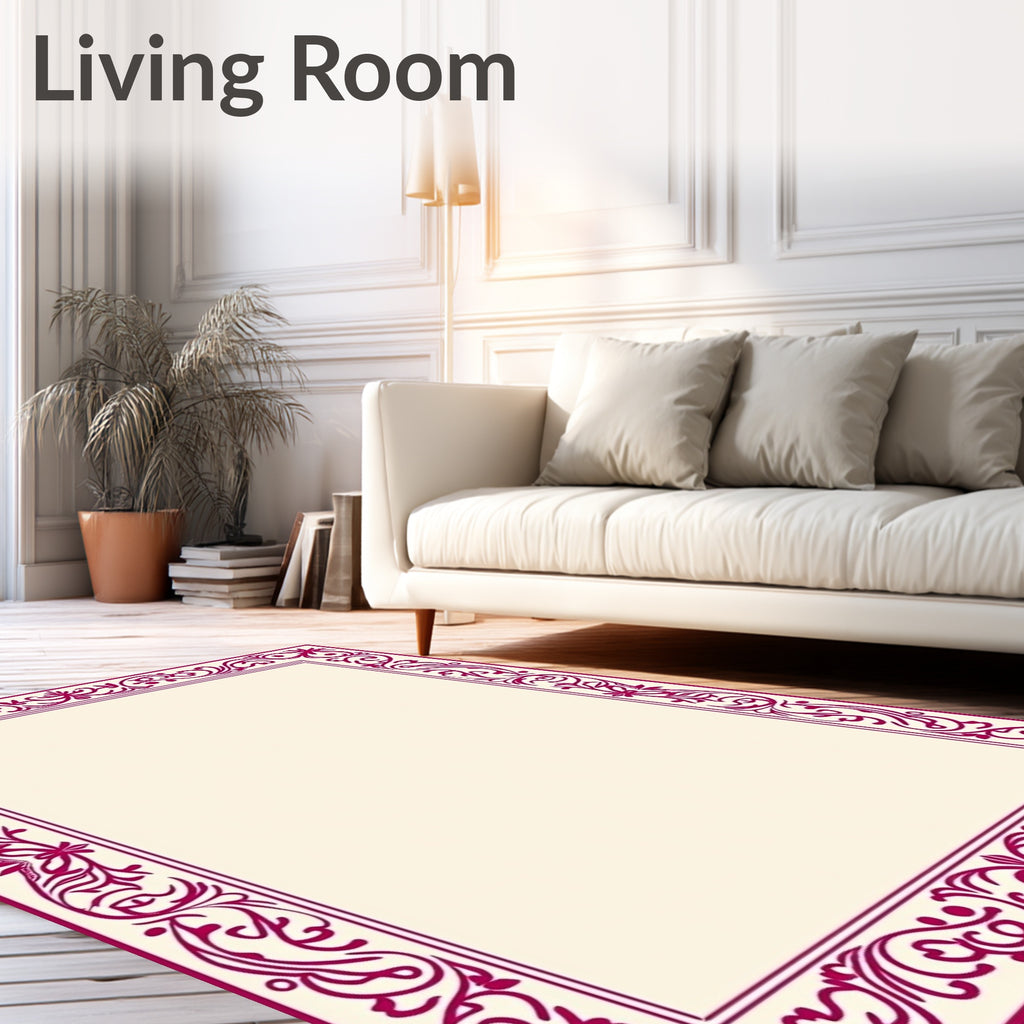 Elegant Magenta Floral Border Rug