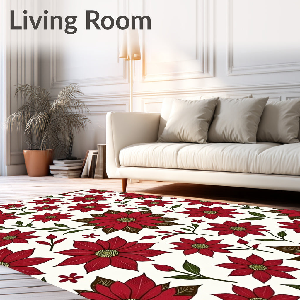 Crimson Poinsettia Floral Sprig Rug