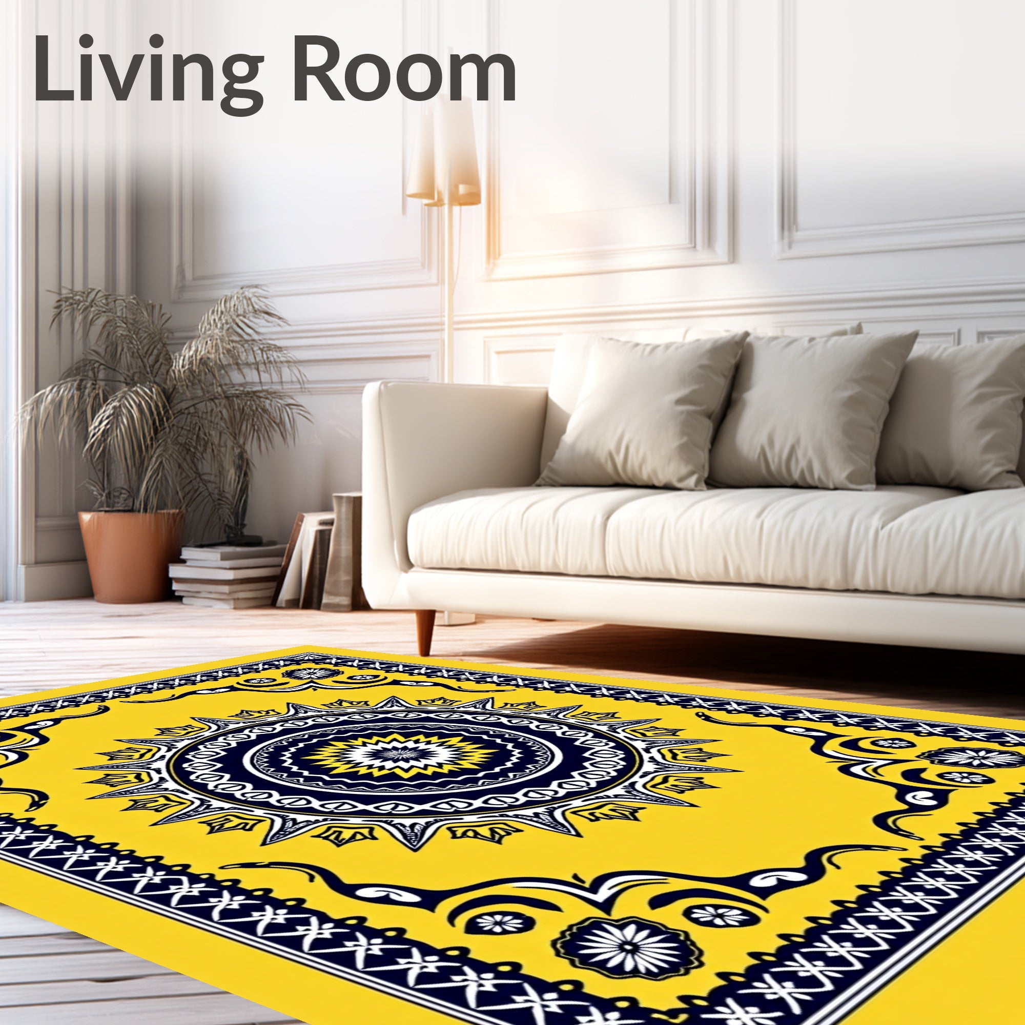Golden Starburst Medallion with Blue Accents Rug