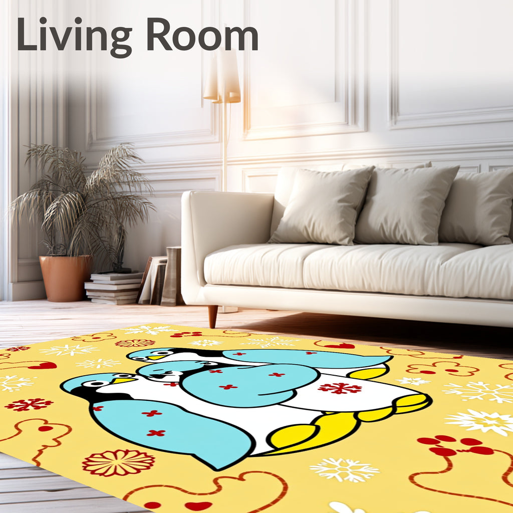 Playful Penguin Family Winter Snowflakes Rug