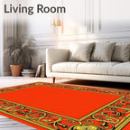 Golden Floral Red Scroll Border Rug