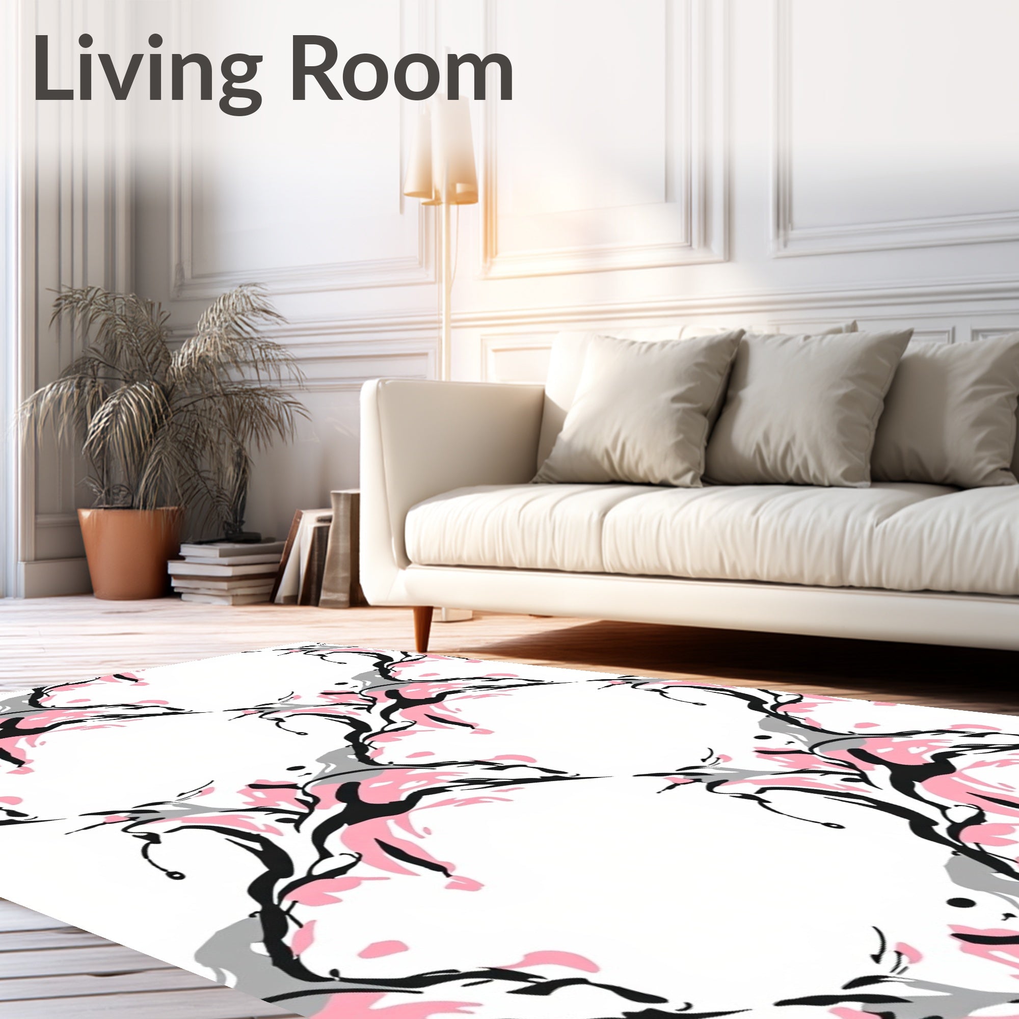 Pink Black Gray Abstract Splatter Flow Rug