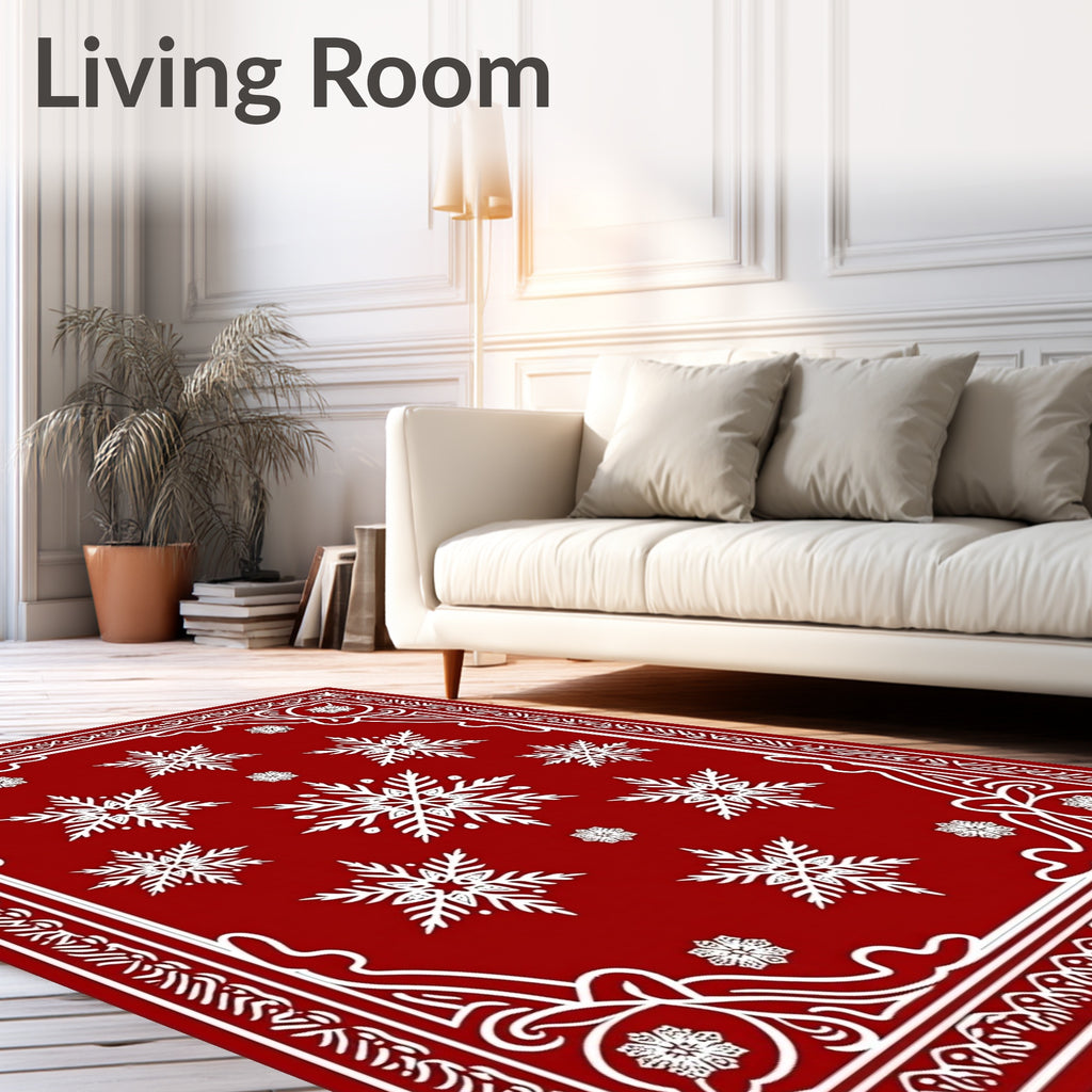 Red White Snowflake Mandala Rug