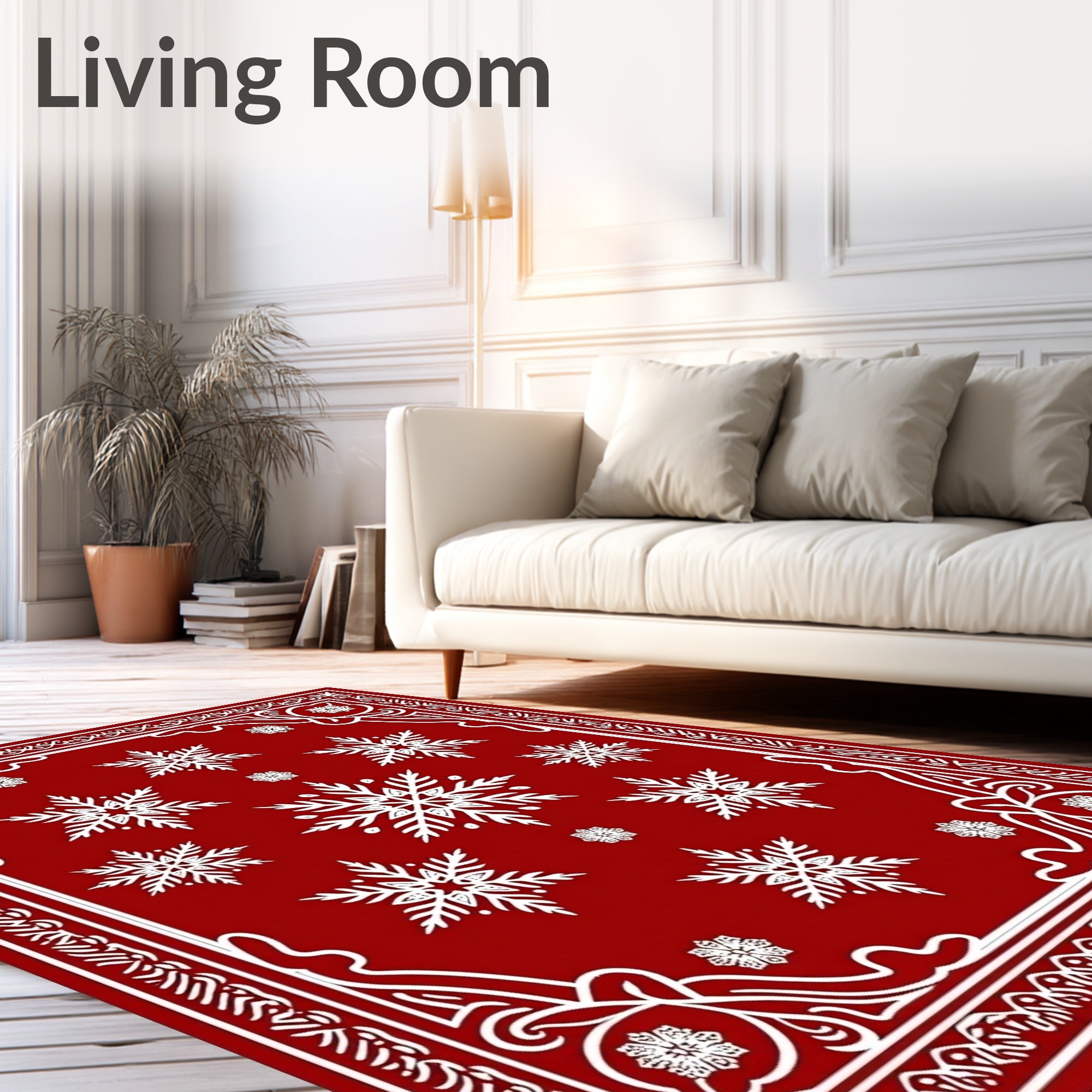 Red White Snowflake Mandala Rug