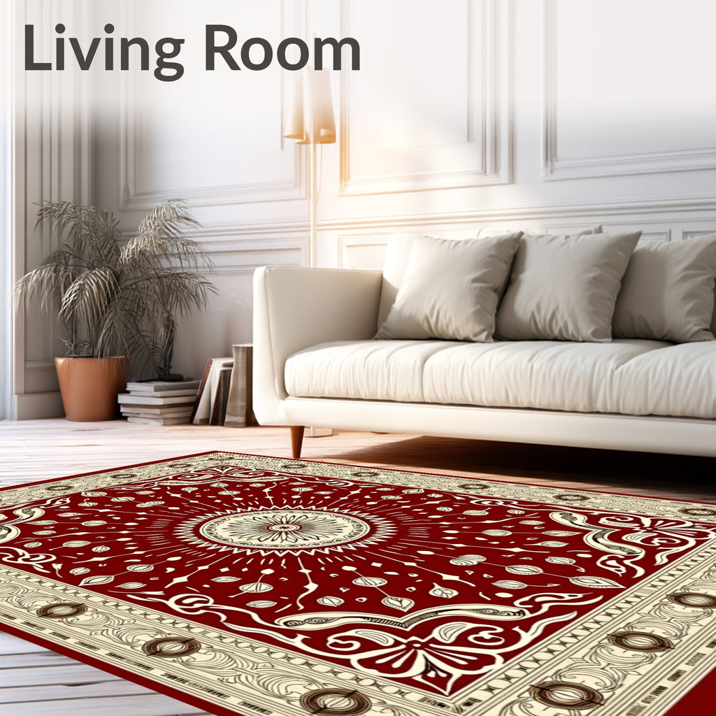 Deep Red Floral Sunburst Medallion Rug