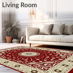 Deep Red Floral Sunburst Medallion Rug