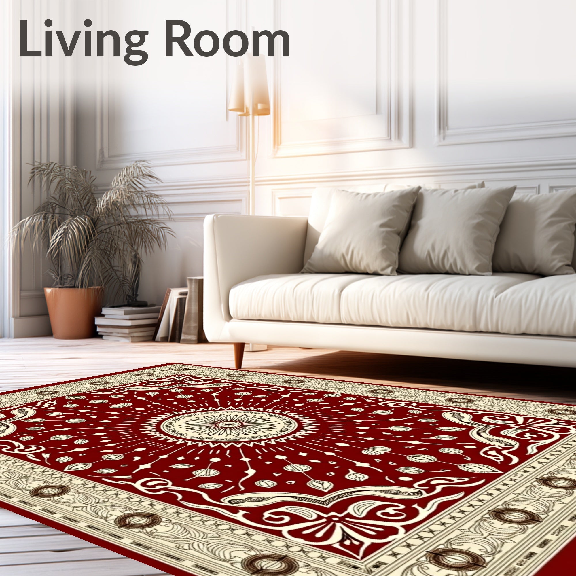 Deep Red Floral Sunburst Medallion Rug