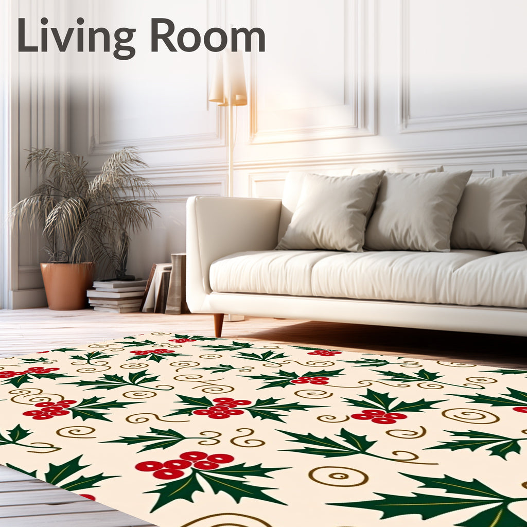 Red Holly Berry Vine Swirls Rug