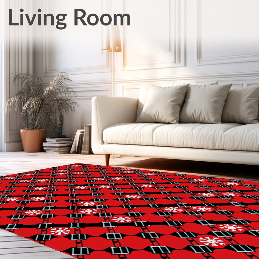 Red White Snowflake Geometric Lattice Rug