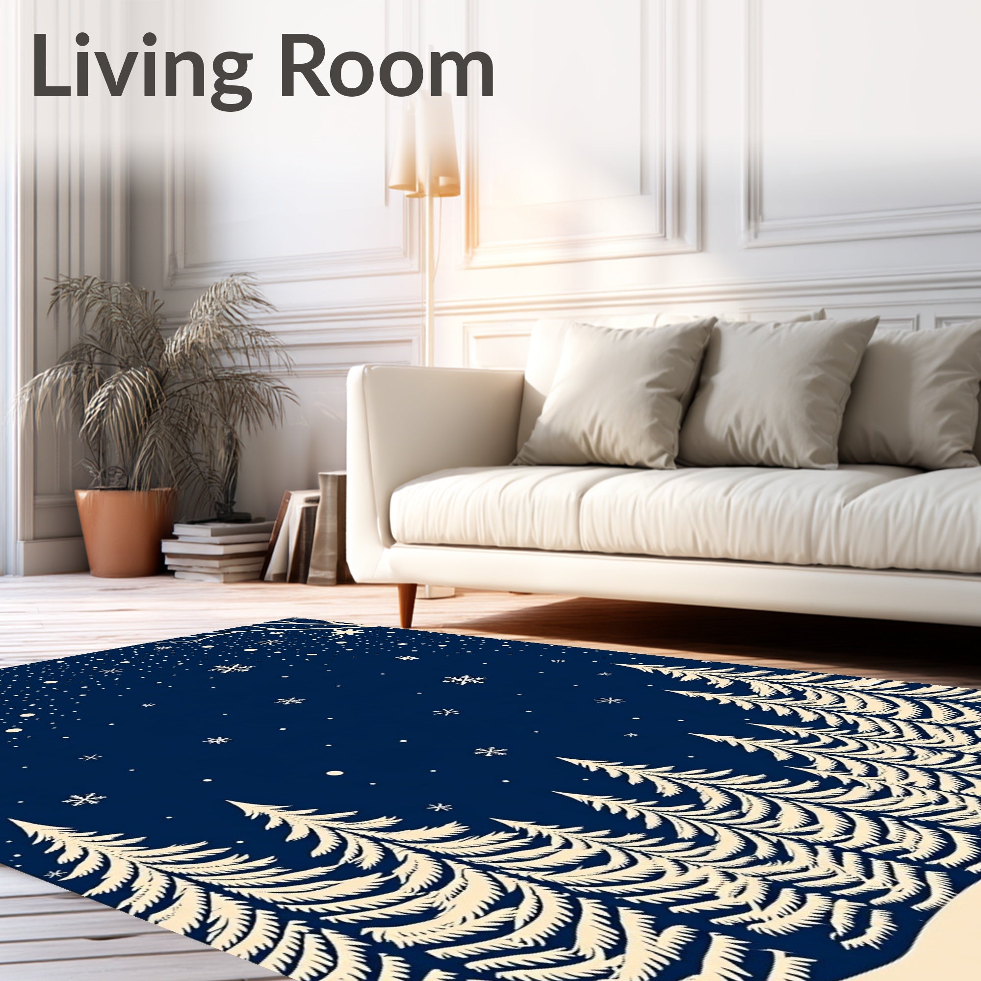 Midnight Winter Forest Snowfall Scene Rug