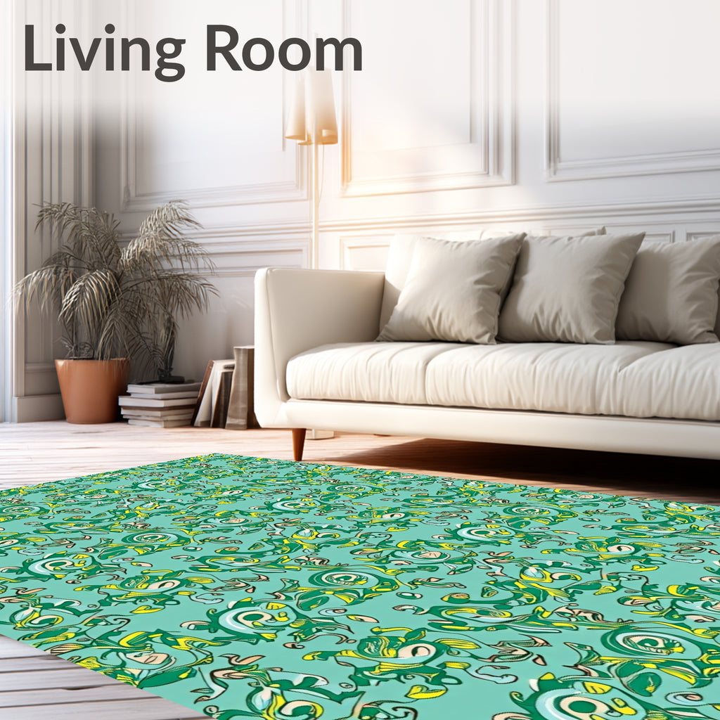 Teal Green Whimsical Abstract Swirl Rug