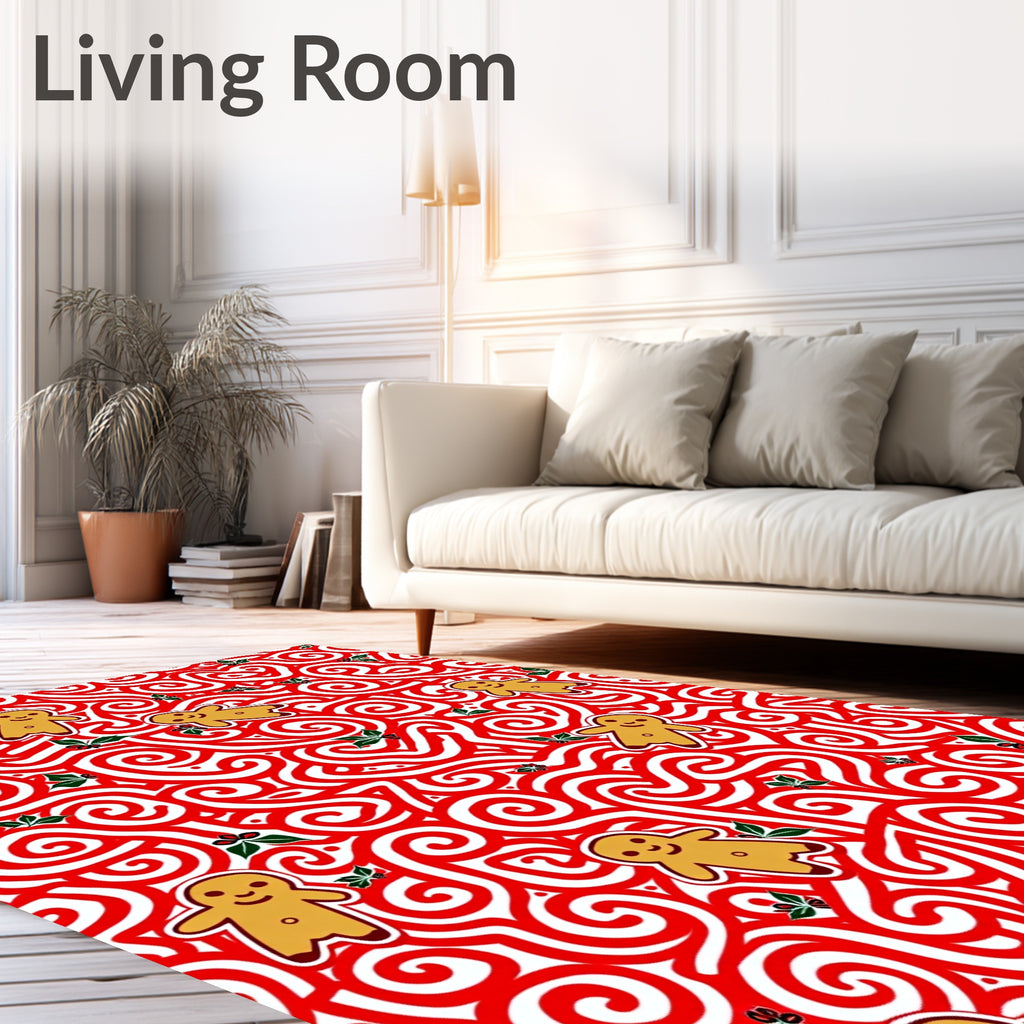 Festive Gingerbread Man Holly Whimsical Rug
