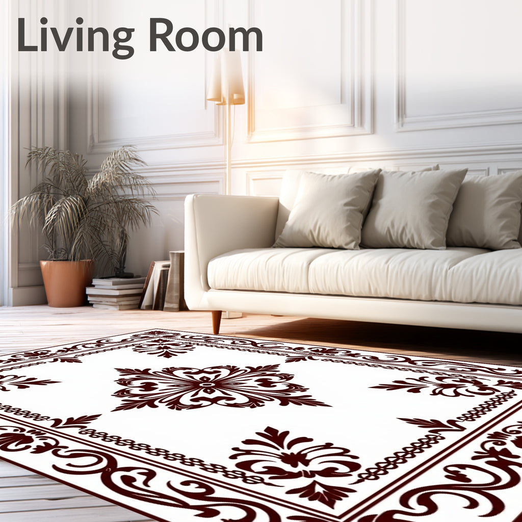 Dark Red Traditional Floral Scroll Rug