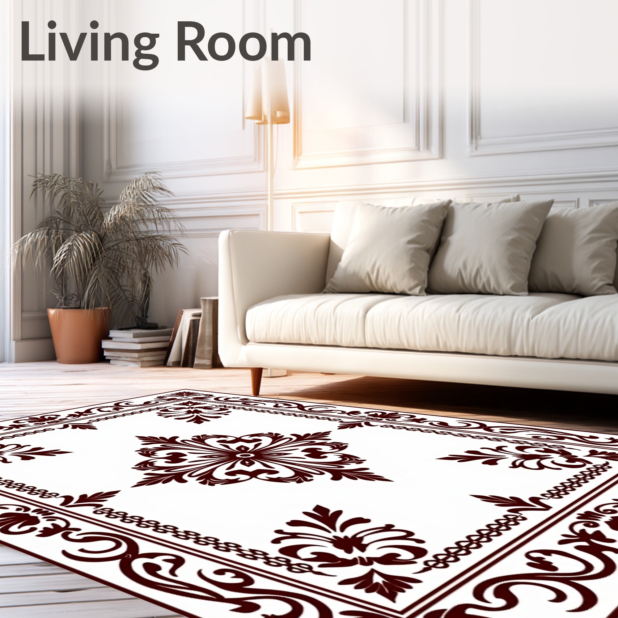 Dark Red Traditional Floral Scroll Rug