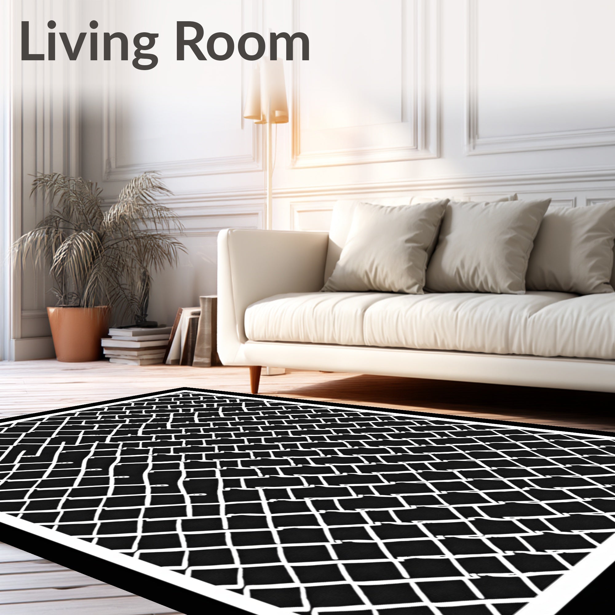 Black White Chain Link Graphic Rug