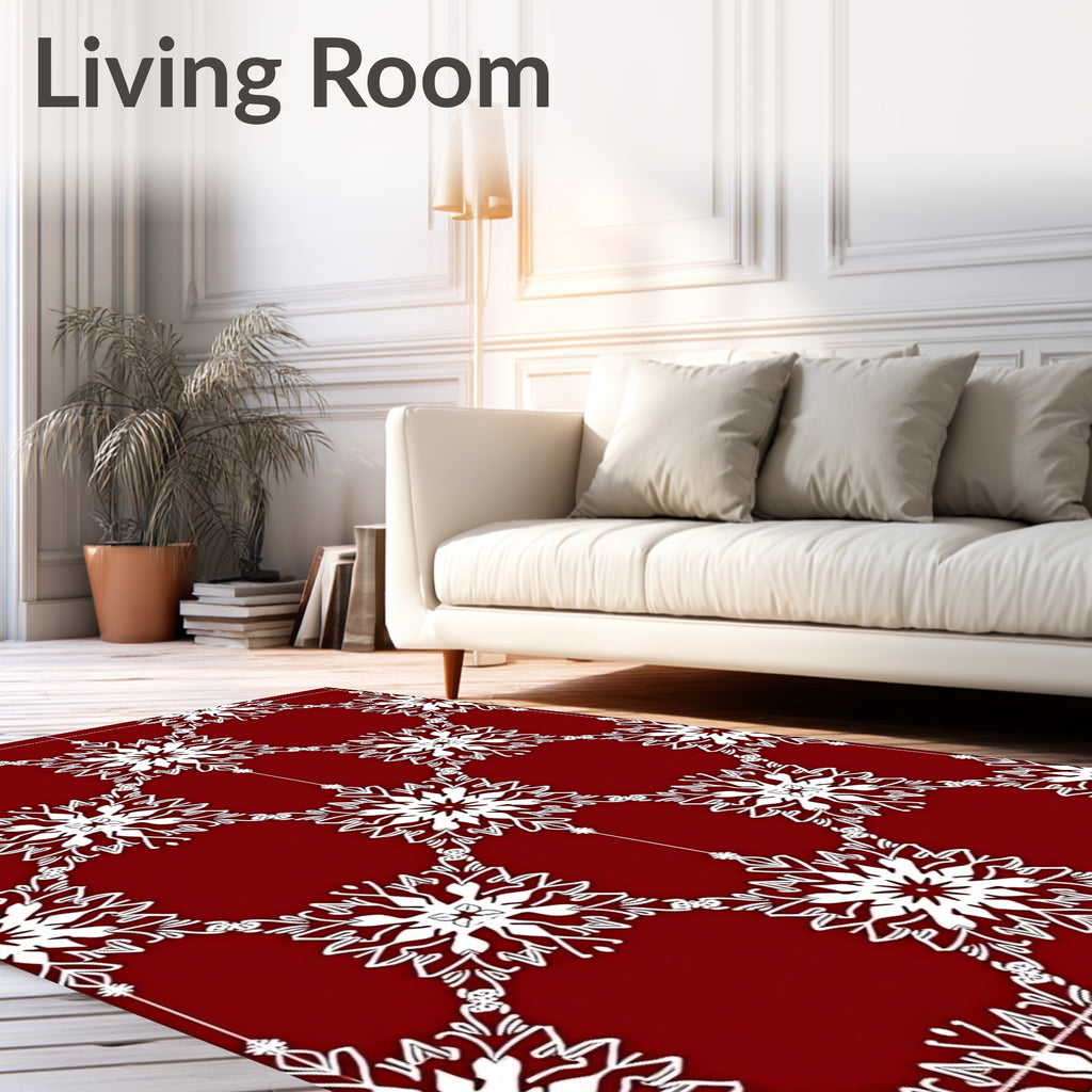 Deep Red Ornate Snowflake Lattice Rug