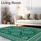 Emerald Green Medallion Floral Border Rug