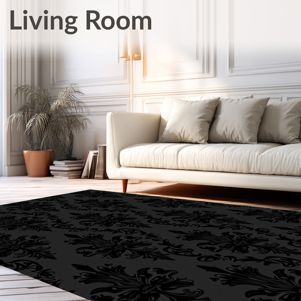Dark Gray Vintage Floral Tapestry Rug