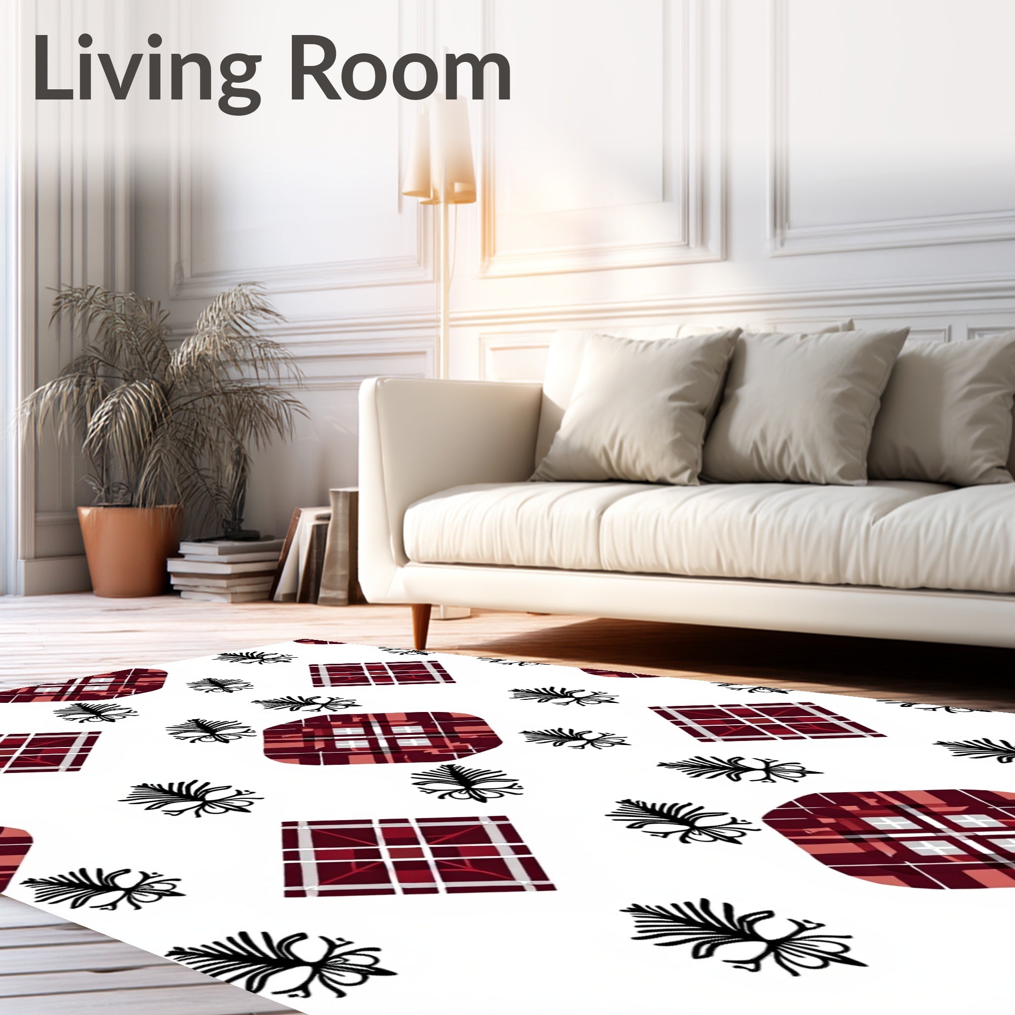 Crimson Tartan Diamond Foliage Medallion Rug