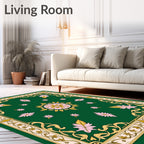 Ornate Green Pink Gold Medallion Floral Rug