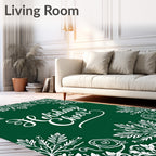 White Floral Border Green Background Rug