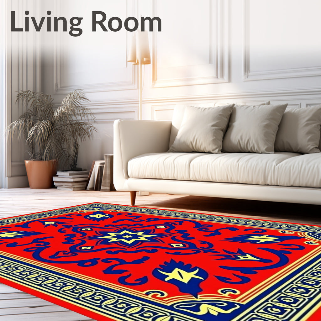 Crimson Cobalt Yellow Star Border Rug