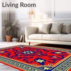 Crimson Cobalt Yellow Star Border Rug