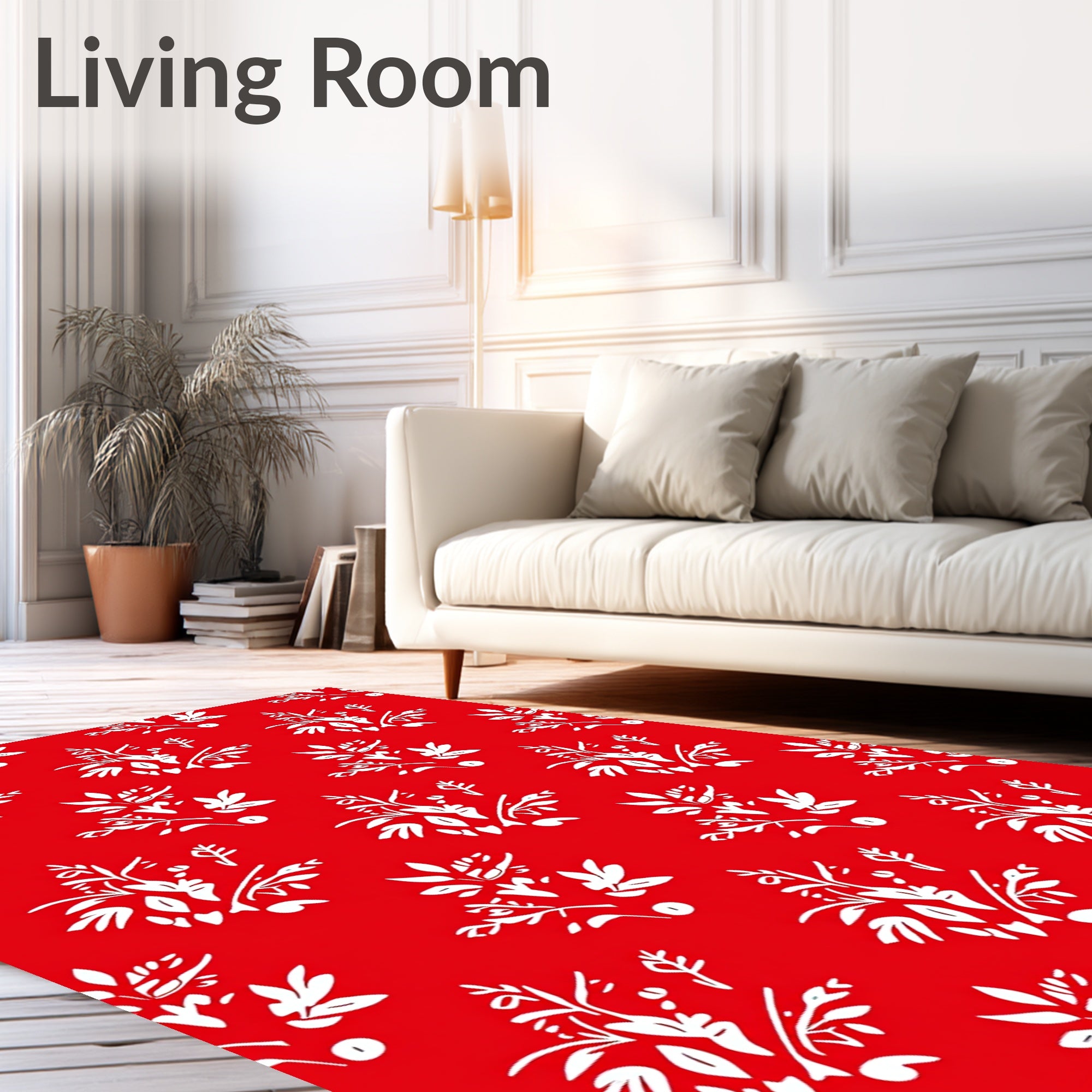 Bold Red White Floral Garland Rug