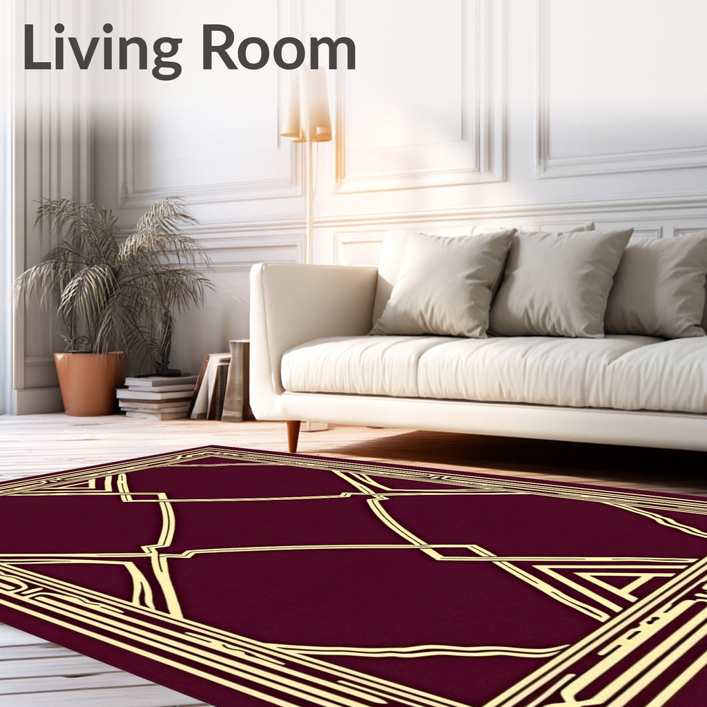 Crimson Gold Interlocking Geometric Frame Rug