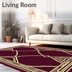 Crimson Gold Interlocking Geometric Frame Rug