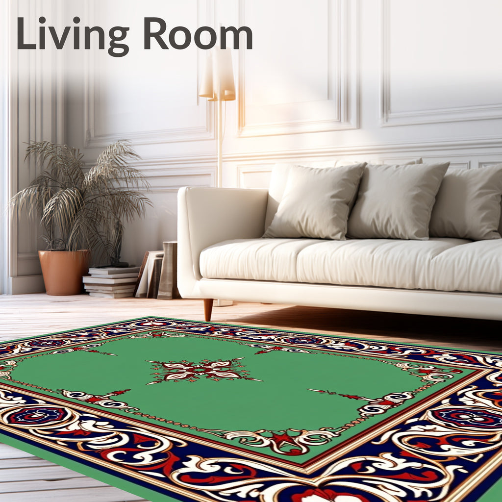Ornate Crimson White Blue Medallion Rug