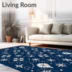 Dark Blue White Starburst Mandala Rug