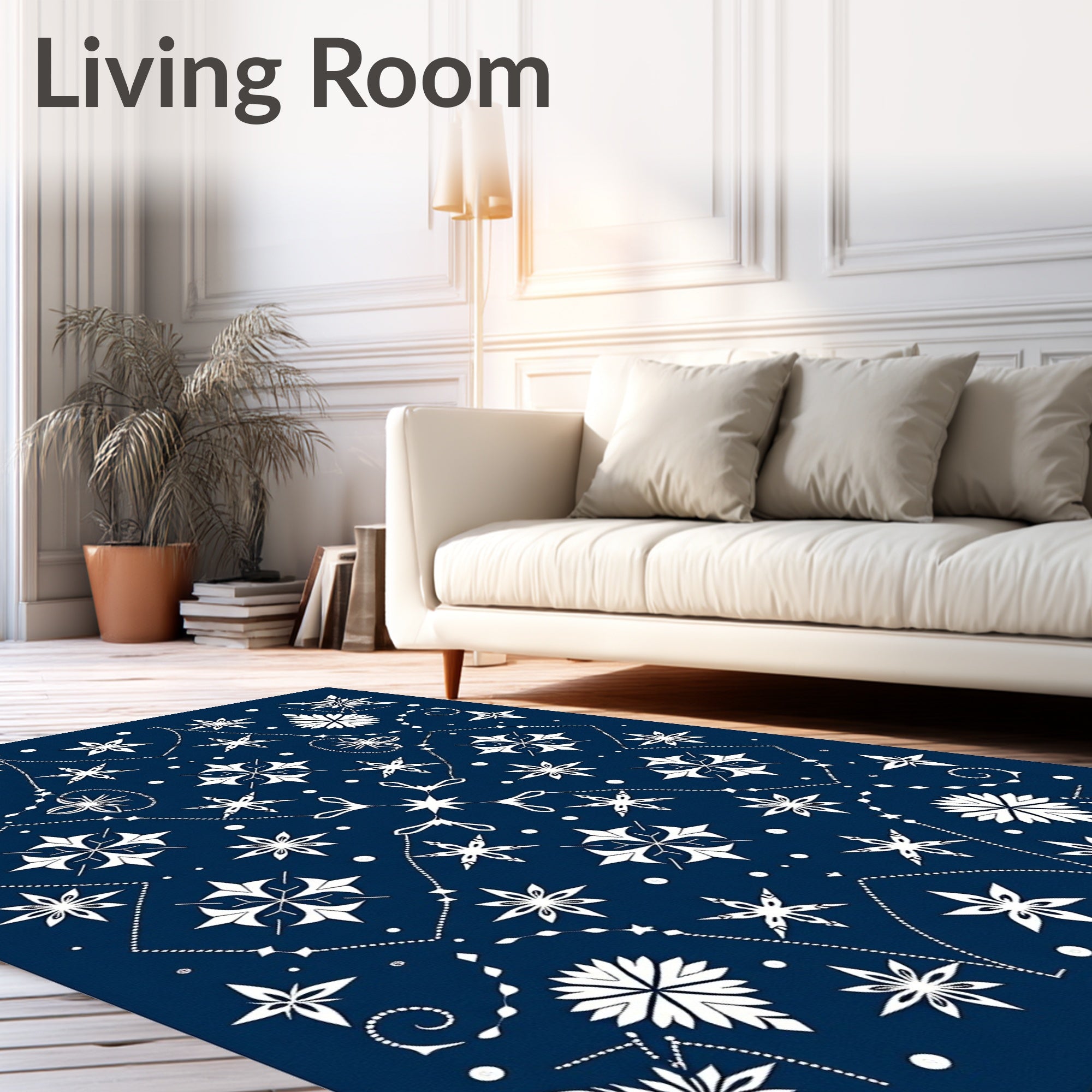 Dark Blue White Starburst Mandala Rug