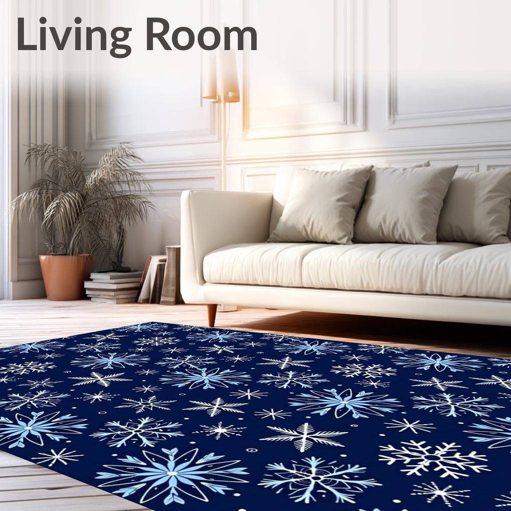 Winter Blue Snowflake Collage Rug