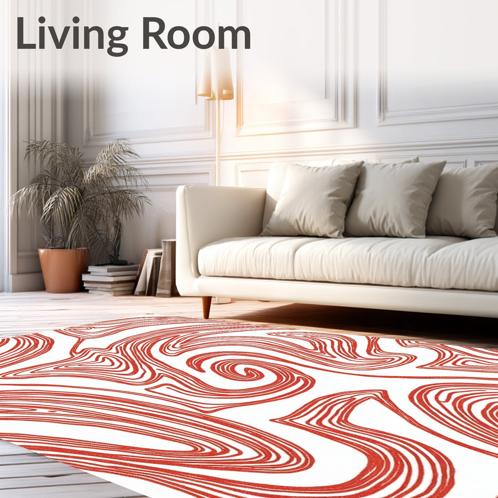 Coral Red Swirling Abstract Lines Rug