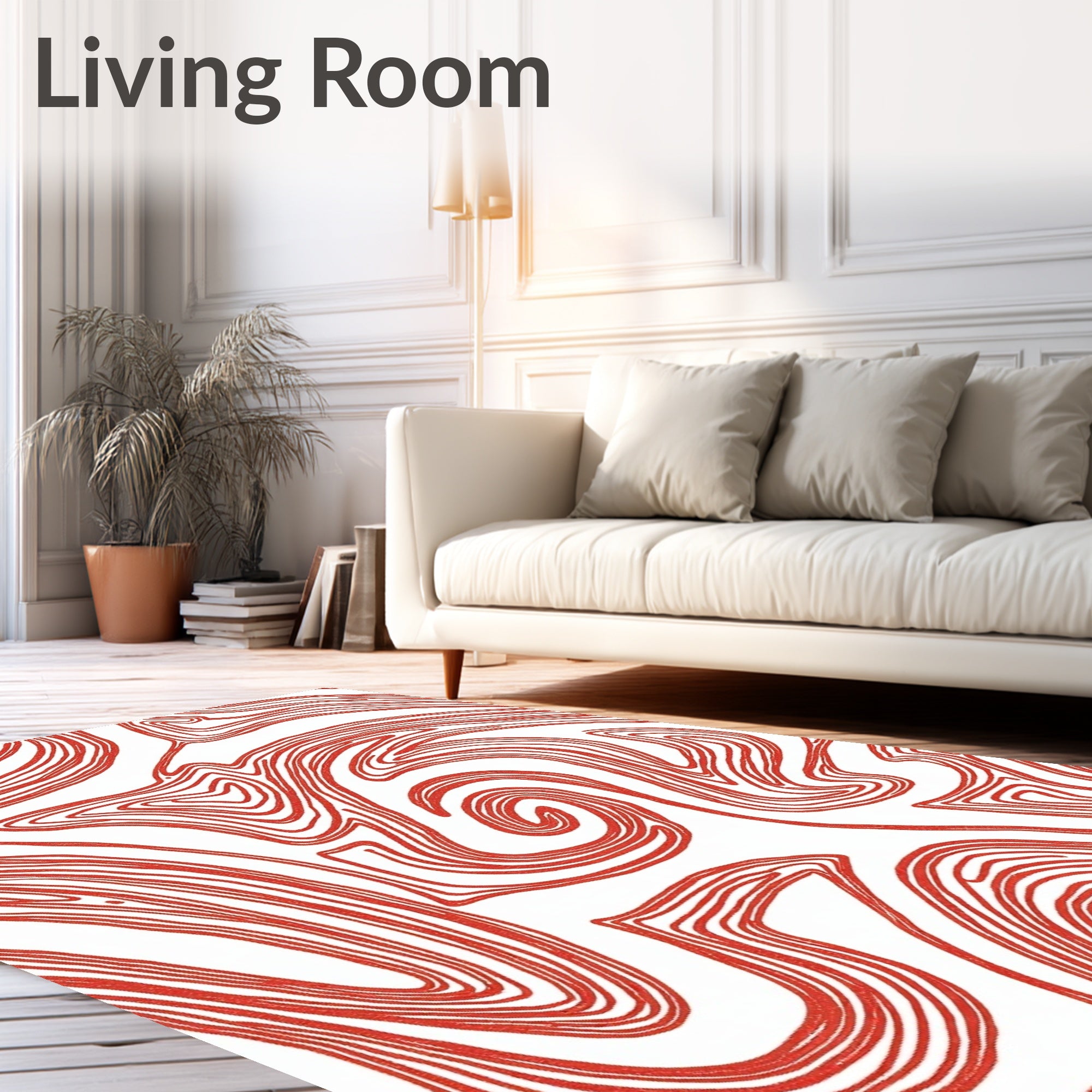 Coral Red Swirling Abstract Lines Rug