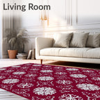 Deep Red White Flourish Mandala Rug