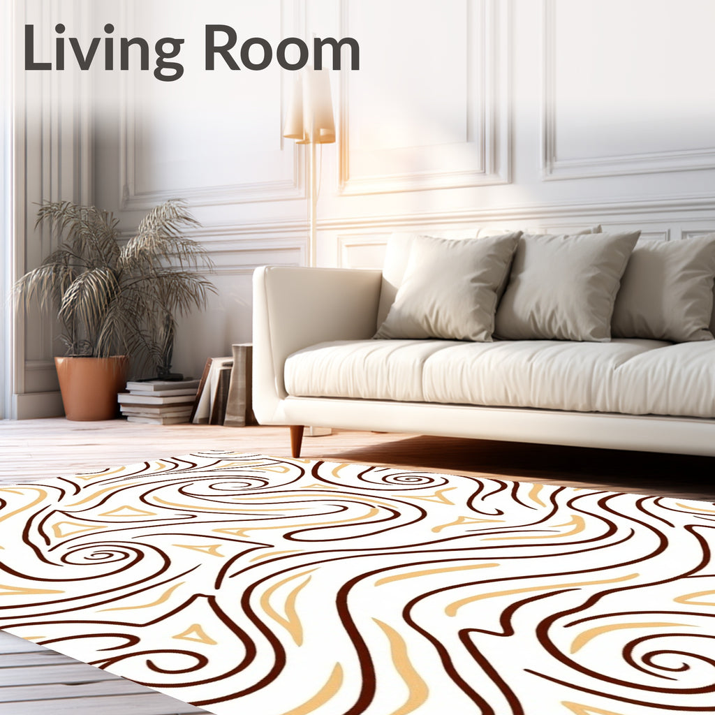 Swirling Waves Brown and Gold Rug