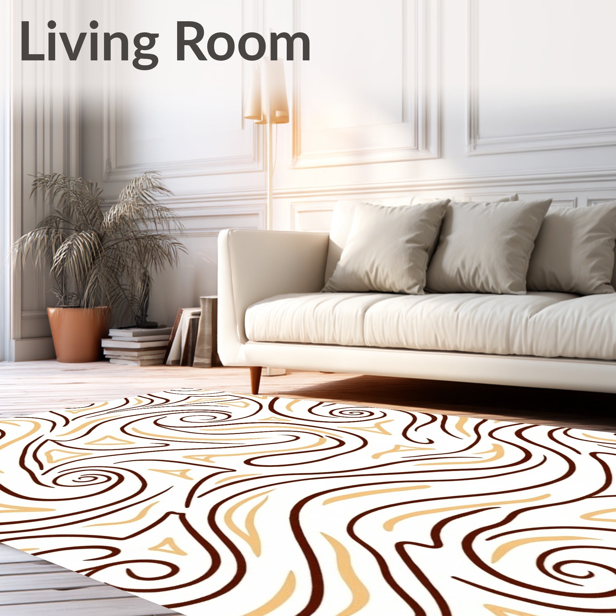 Swirling Waves Brown and Gold Rug