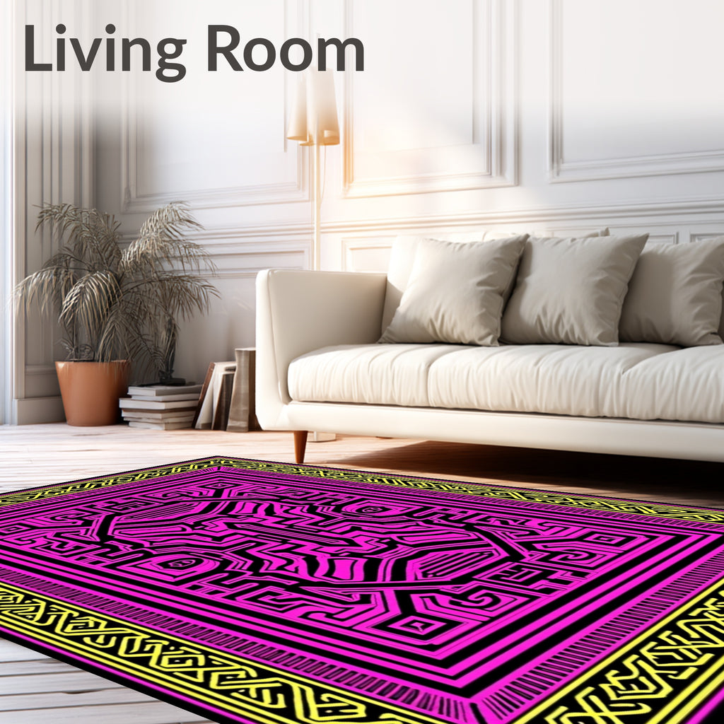 Vibrant Pink Geometric Maze Rug