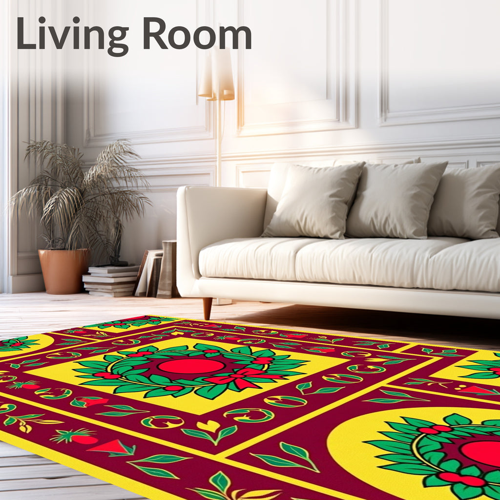 Bold Red Wreath Geometric Border Rug