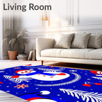 Jolly Snowman Red Hat Blue Scarf Trees Rug