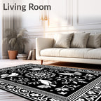 Black and White Bird Floral Medallion Rug