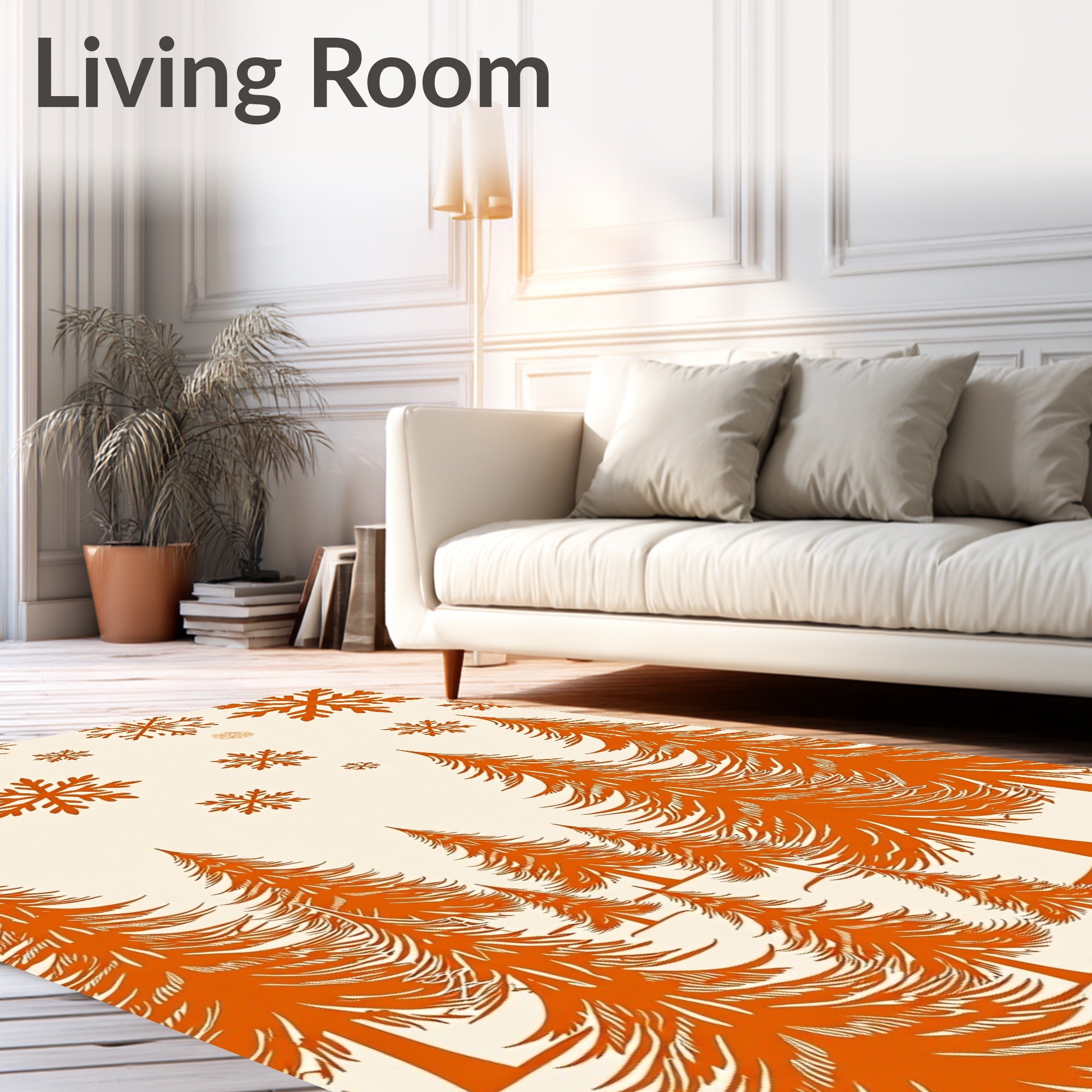 Orange Pine Forest Snowflakes Rug
