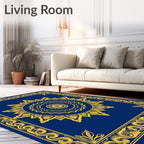 Deep Blue Golden Sun Medallion Border Rug