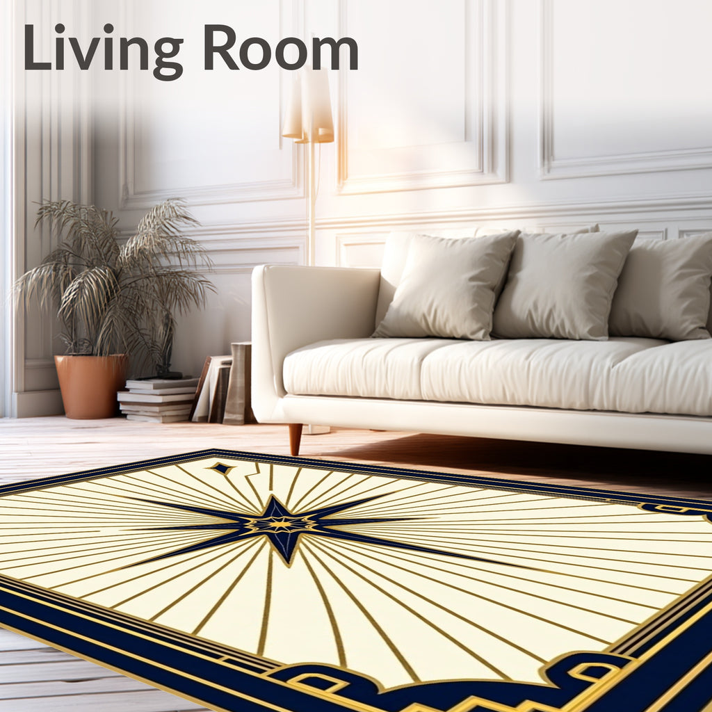 Art Deco Navy Gold Starburst Rug
