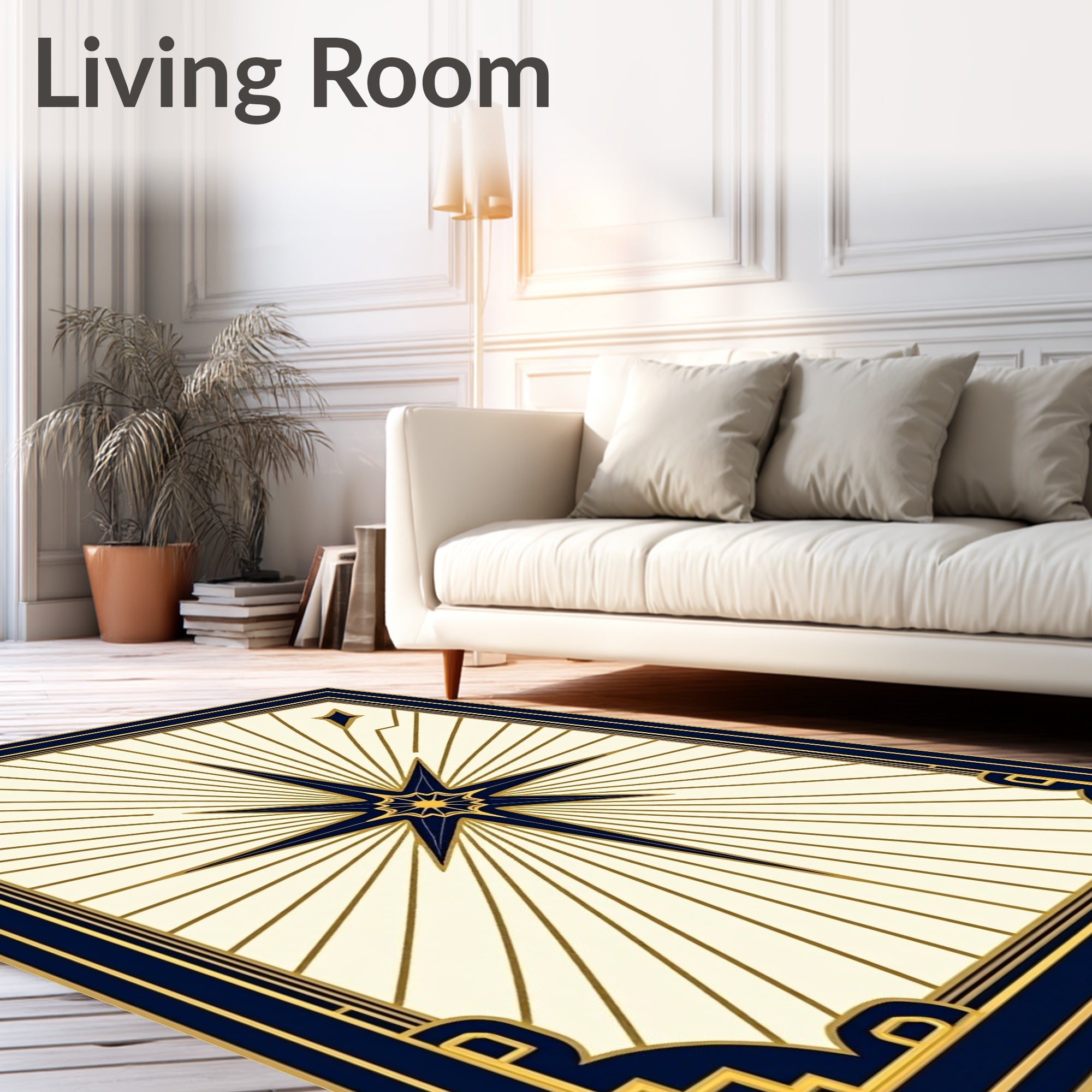 Art Deco Navy Gold Starburst Rug
