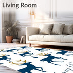 Deep Blue Forest Reindeer Silhouette Rug